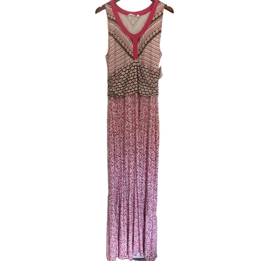 Athleta Dress XL Maxi Smocked Sleeveless Aztec Pink